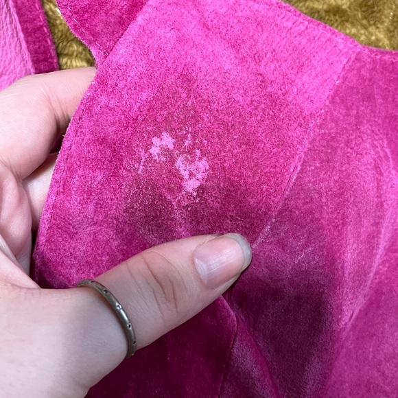 Vintage Firenze Santa Barbara suede leather fuchsia pink halter crop top - Picture 5 of 7